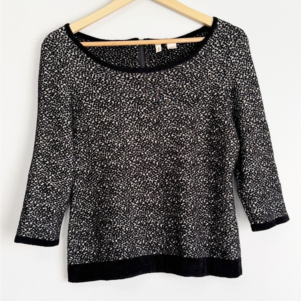 Anthropologie MOTH Black White Speckled Bouclé Sweater Medium Quiet Luxury